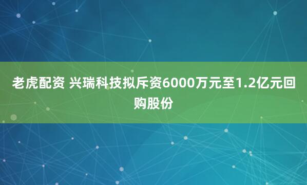 老虎配资 兴瑞科技拟斥资6000万元至1.2亿元回购股份