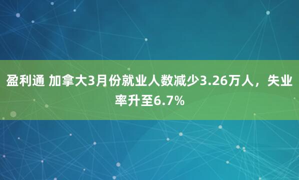 盈利通 加拿大3月份就业人数减少3.26万人，失业率升至6.7%
