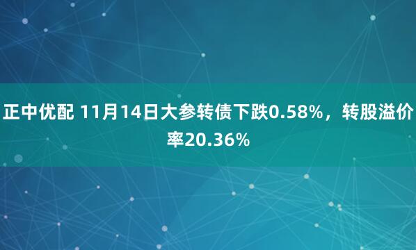 正中优配 11月14日大参转债下跌0.58%，转股溢价率20.36%